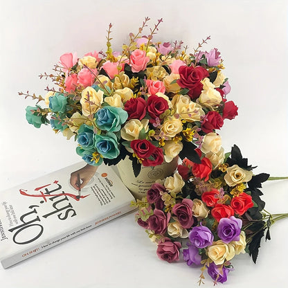 12 Heads Rose Artificial Flowers Fake Two Color Flowers with Stems Faux Roses Flower Bouquets Home Wedding Christmas Party Decor