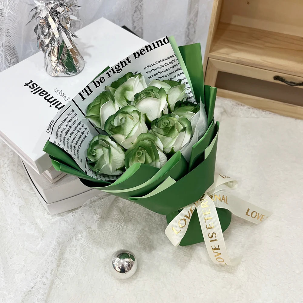 9 Heads Artificial Rose Bouquet Hand Holding Red Flower Birthday Valentine's Day Gift Wedding Bride Decoration Artificial Flower