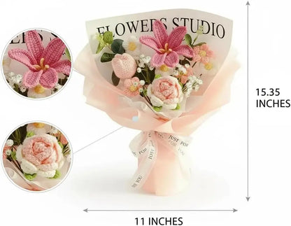 Valentine’s Day Crochet Rose Bouquet Finished Knitted Flowers Realistic Artificial Roses Birthday Gift for Mom Loved Ones