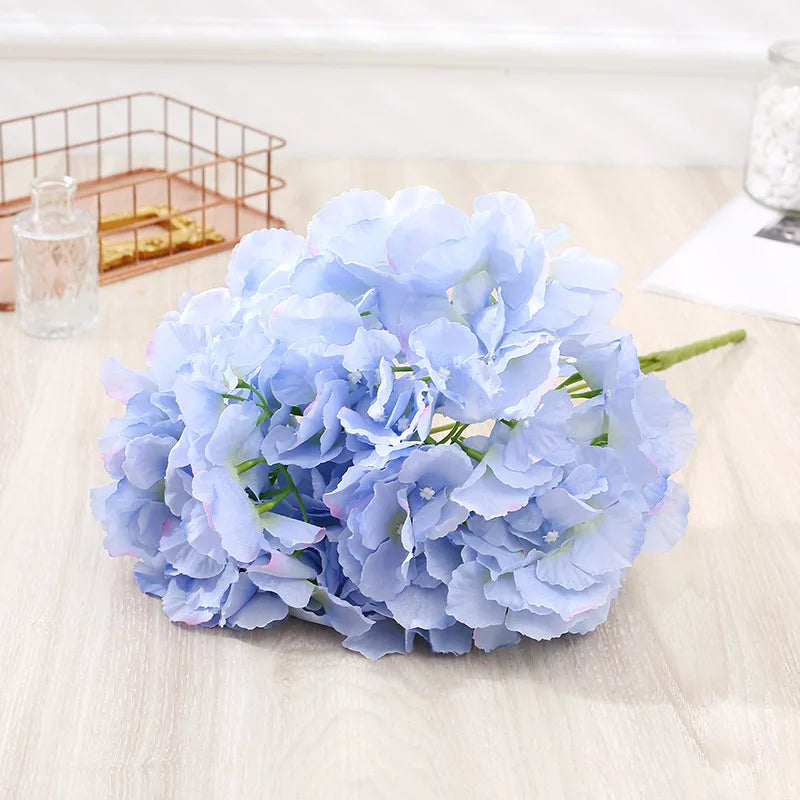 48CM Long 5 Heads Silk Hydrangea Heads with Stems Artificial Hydrangea Flower Head for Home Wedding Party Baby Shower Decoration