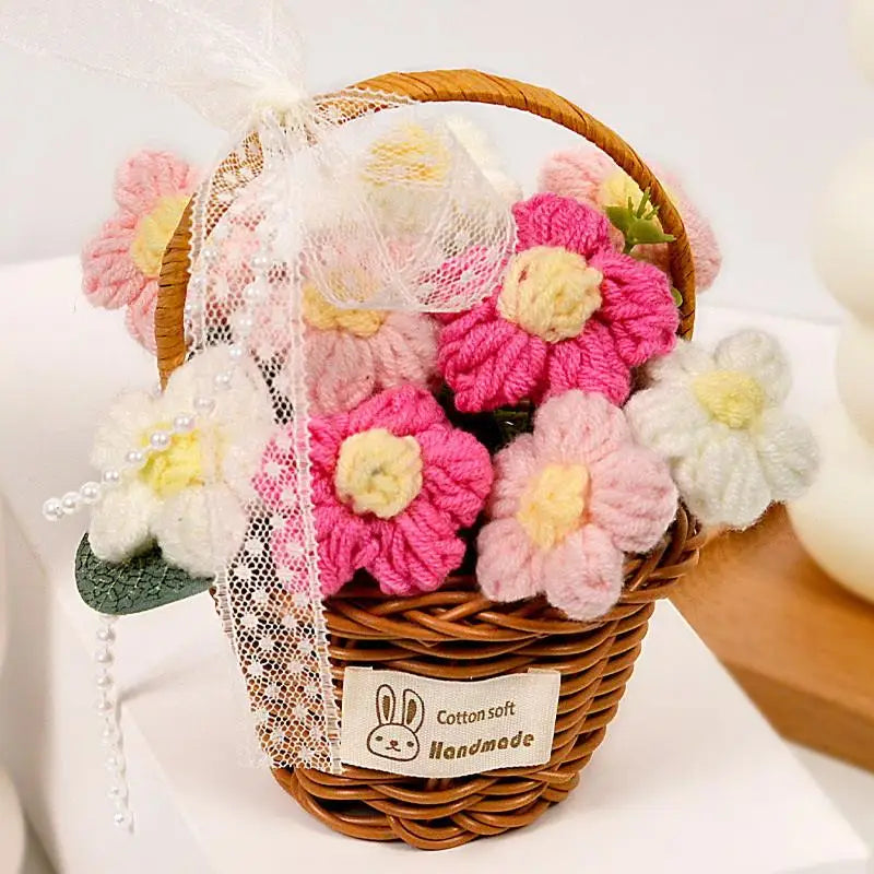 1PC Handmade Crochet Flower Bouquets Knitted Flowers for Christmas Wedding Housewarming Living Room Display