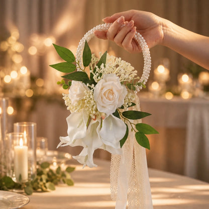Wedding Bouquet with Pearl Handle Decorative Bridal Bouquet with Pearl Handle Handheld Flower Arrangement Elegant Flowers Formal