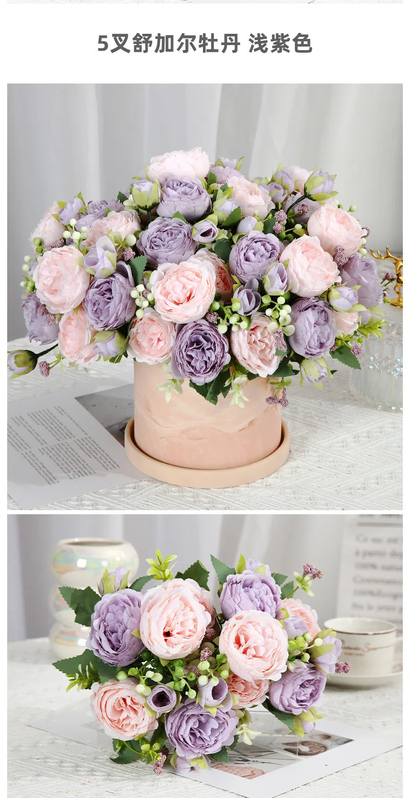 Artificial Roses Bundles of Silk Flowers Handmade Plastic Artificial Flowers Home Flower Arrangement Peony Wedding Decoration