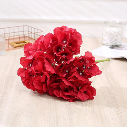 48CM Long 5 Heads Silk Hydrangea Heads with Stems Artificial Hydrangea Flower Head for Home Wedding Party Baby Shower Decoration