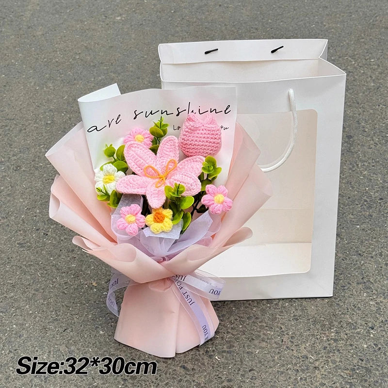 Crochet Flower Bouquet Teachers Day Gift Handmade Knitted Flower Bouquet Finished Handwoven Flower Wedding Flower Christmas Gift