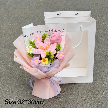 Crochet Flower Bouquet Teachers Day Gift Handmade Knitted Flower Bouquet Finished Handwoven Flower Wedding Flower Christmas Gift