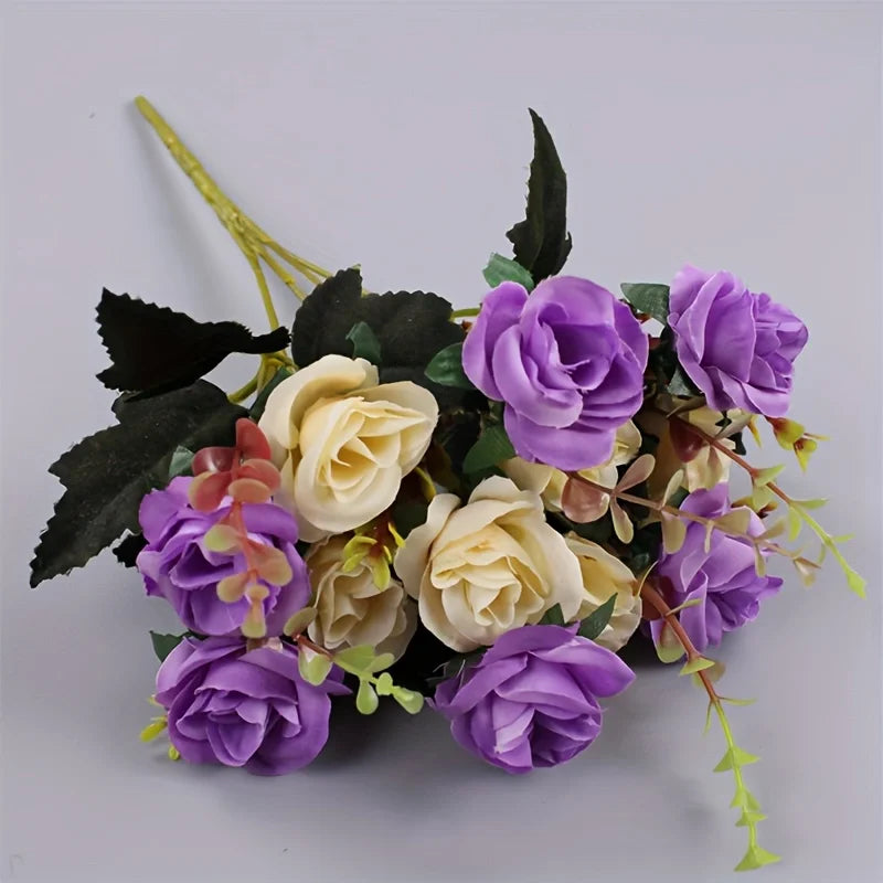 12 Heads Rose Artificial Flowers Fake Two Color Flowers with Stems Faux Roses Flower Bouquets Home Wedding Christmas Party Decor