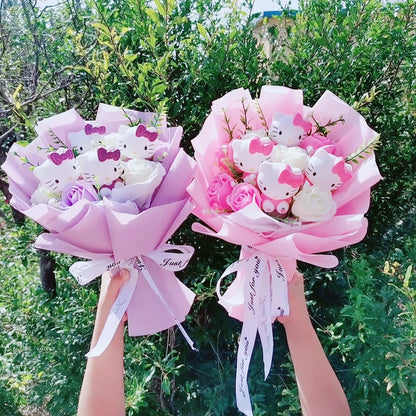 Hello Kitty Cartoon Plush Bouquet  Anime Rose Flowers Doll Home Wedding Decoration Christmas Valentine's Day Gift
