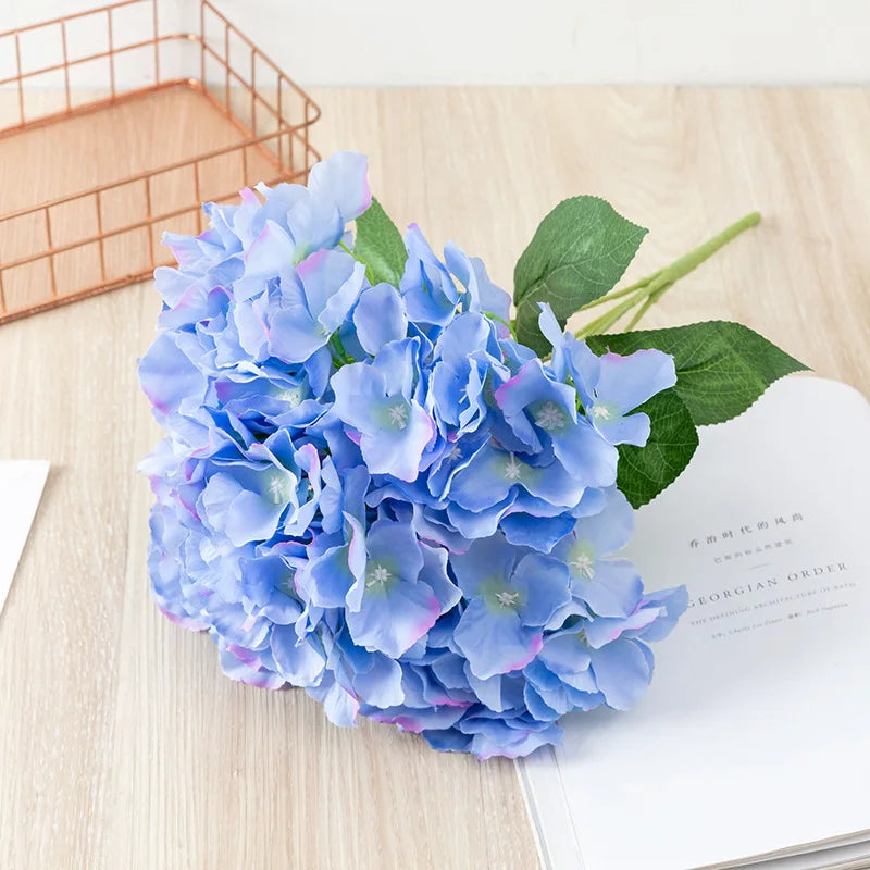 48CM Long 5 Heads Silk Hydrangea Heads with Stems Artificial Hydrangea Flower Head for Home Wedding Party Baby Shower Decoration