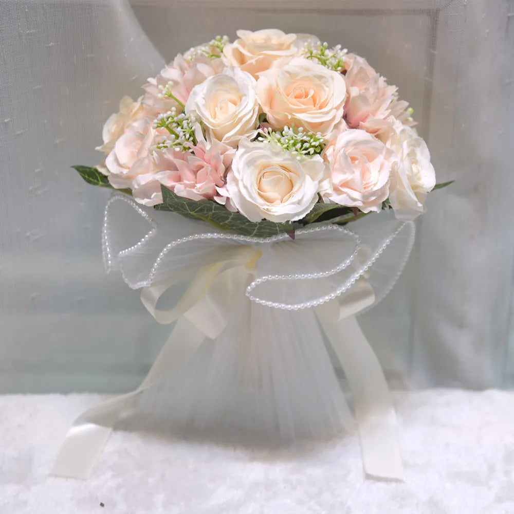 YO CHO Bridal Flower Bouquet Wedding Supplies Artificial Silk Rose Peony Flower Wedding Bouquet Dahlia Orchid Quality Bouquets