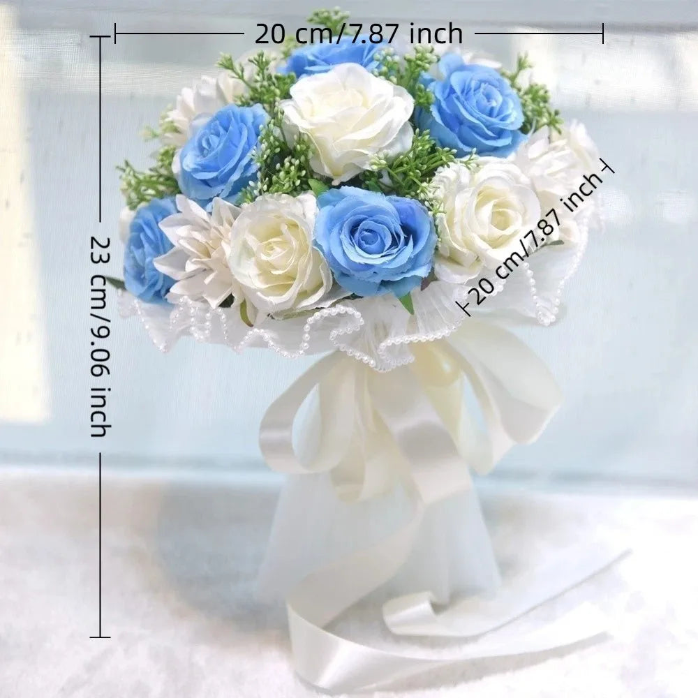 Baby's Breath Romantic Wedding Bouquets Artificial Silk Flowers Exquisite Bridal Bouquet Ribbon Pearl Lace White Rose Bouquet