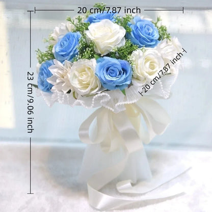 Baby's Breath Romantic Wedding Bouquets Artificial Silk Flowers Exquisite Bridal Bouquet Ribbon Pearl Lace White Rose Bouquet
