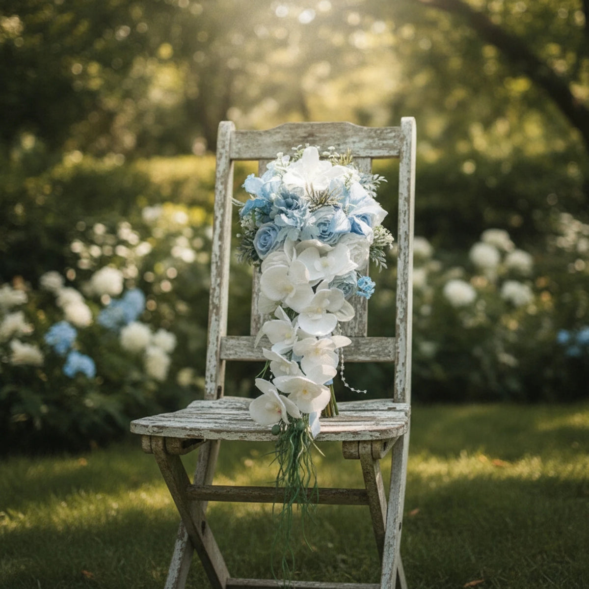 Waterfall Bouquet Romantic Cascading Bouquet Flowers Elegant Photo-Ready for Brides, Wedding Ceremonies, Outdoor Weddings
