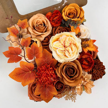 Yannew Terracotta Artificial Flowers Combo Box for DIY Wedding Bridal Bouquets Champagne Flower with Stem Arrangement Cake Decor