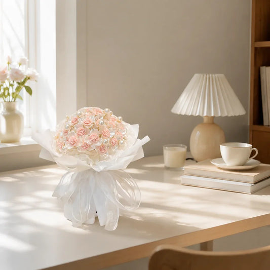 Pearl DIY Rose Bouquet Material Kit Romantic Valentines Day Gift With Light Ribbon Artificial Flower Handmade Set