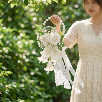 Wedding Bouquet with Pearl Handle Decorative Bridal Bouquet with Pearl Handle Handheld Flower Arrangement Elegant Flowers Formal