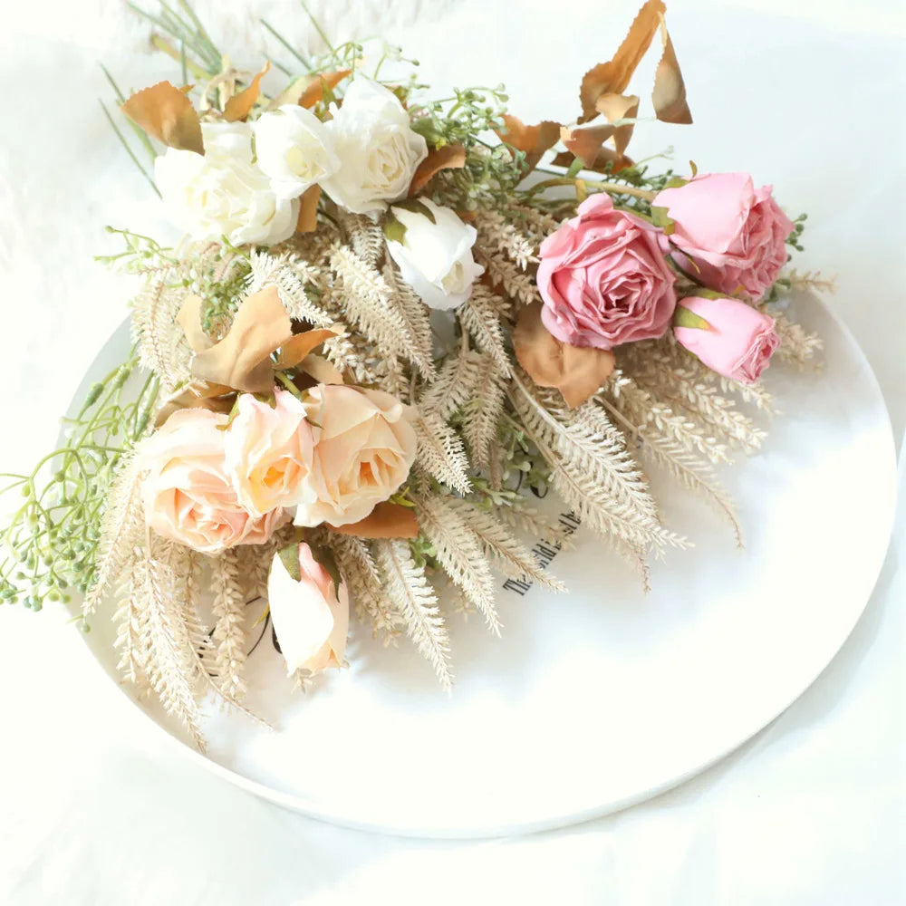 Imitation Flower Fake Dried Flower Scorched Rose Wedding Bride Holding Flower Bouquet Indoor Outdoor Home Desktop Decoration