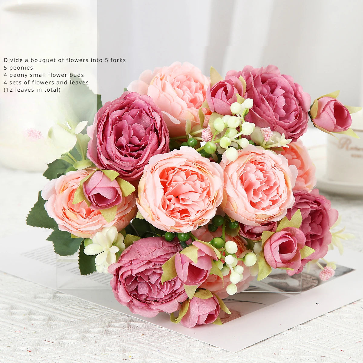 Artificial Roses Bundles of Silk Flowers Handmade Plastic Artificial Flowers Home Flower Arrangement Peony Wedding Decoration