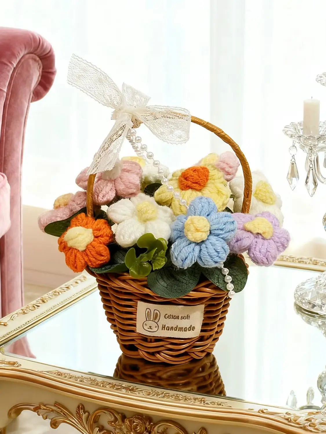 1pc Handmade Crochet Flower Bouquet, Knitted Daisy Flower Basket for Mother's Day, Christmas, Thanksgiving, Desk, Home Decor