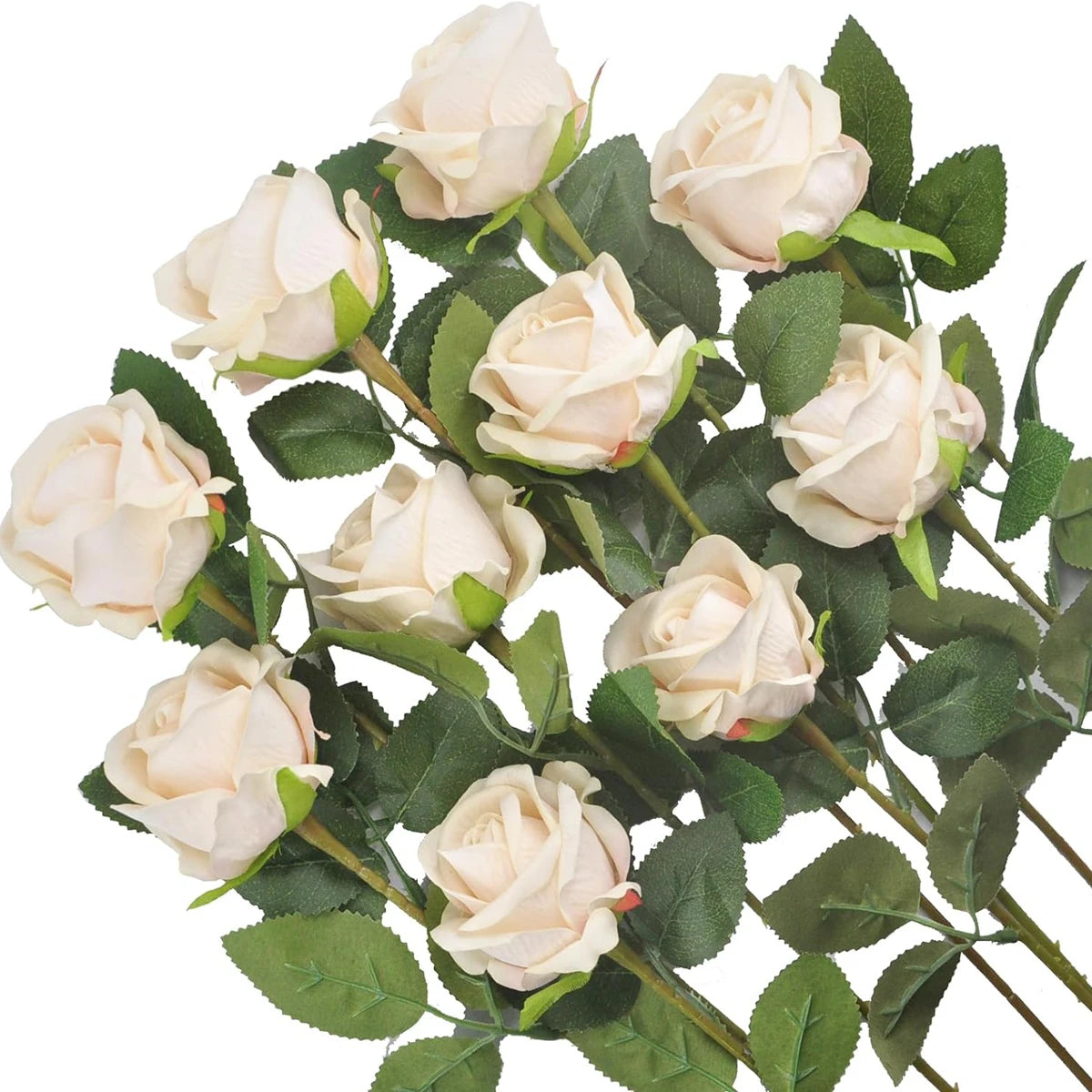 10pcs Artificial Flowers Silk Roses Long Branch Valentine's Day Bridal Bouquets Wedding Home Vase Table Decorations DIY Gift Box