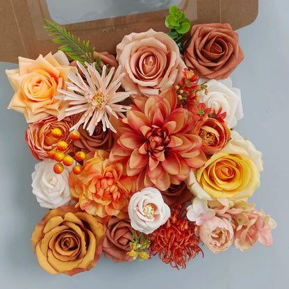 Yannew Terracotta Artificial Flowers Combo Box for DIY Wedding Bridal Bouquets Champagne Flower with Stem Arrangement Cake Decor