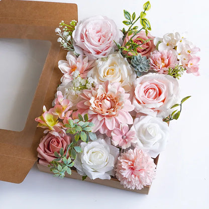 Yannew Terracotta Artificial Flowers Combo Box for DIY Wedding Bridal Bouquets Champagne Flower with Stem Arrangement Cake Decor