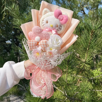 Cartoon My Melody Kuromi Cinnamoroll Kt Cat Plush Doll Creative Flower Bouquet Valentine Christmas Graduation Birthday Gift
