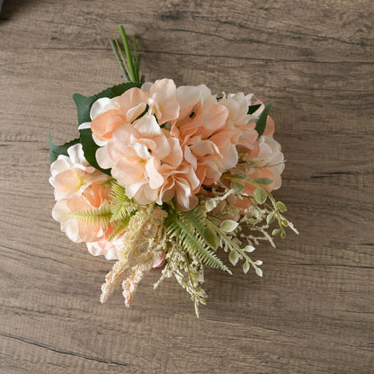 Artificial Champagne Pink Hydrangea Bouquet, Fake Silk Flower with Greenery, Home Wedding Table Centerpiece, Bridesmaid Bouquet