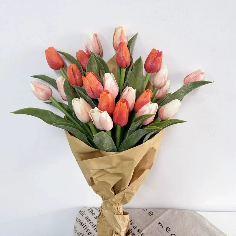 10Pcs Artificial Flowers Tulips Real Touch Latex Plastic Soft Faux Bouquets for Party, Wedding, Home, Room, Garden Decor
