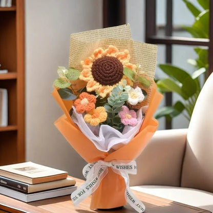 Artificial Flower Crochet Bouquet Handmade Anniversary Sunflower Daisy Bouquet Eternal Flower Mothers Day Birthday Gift
