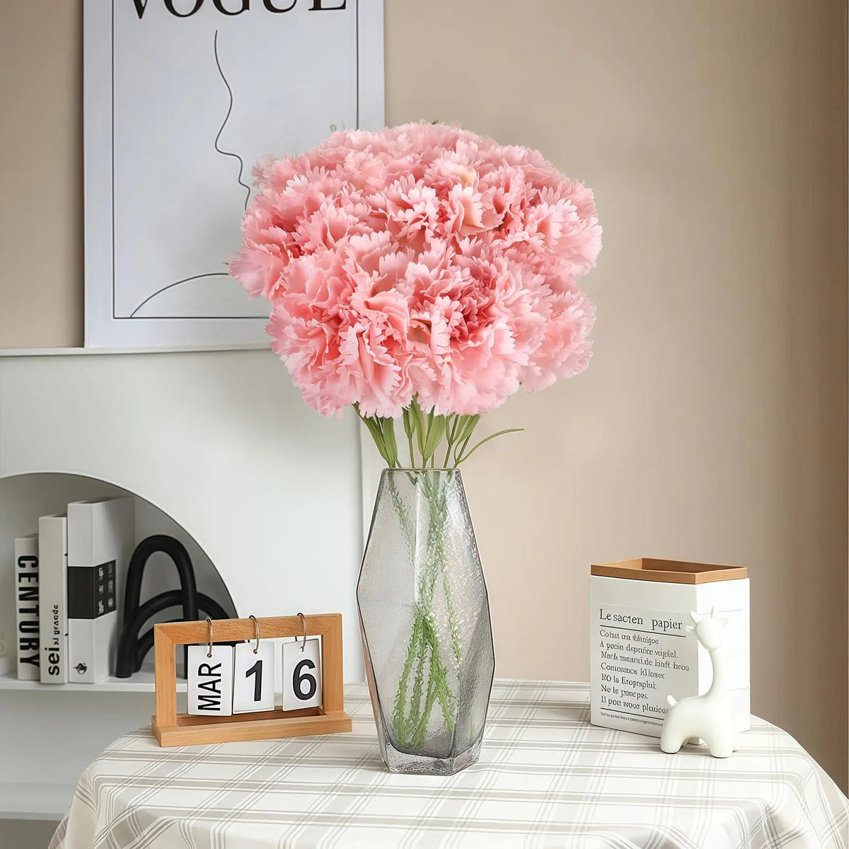 Artificial Carnations Pink Flowers 10pcs Silk Fake Flowers for Wedding Bouquets Floral Arrangements Mothers Day Gifts Home Decor