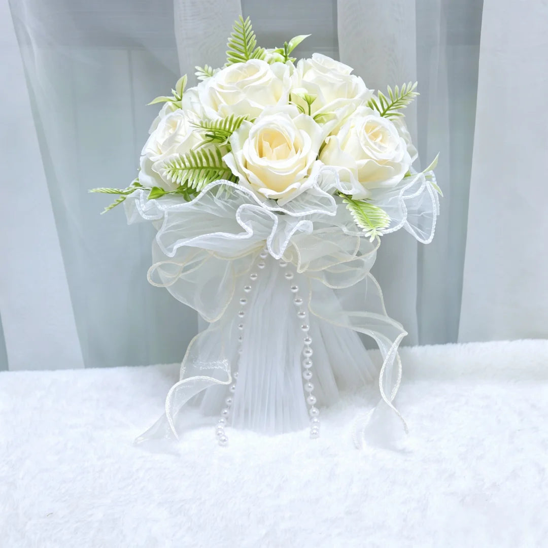 Artificial Bridal Bouquet Pearl Roses Wedding Bridesmaid Bouquet Valentine's Day Decoration Gift Romantic Wedding Accessories