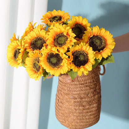 5pcs Artificial Sunflower Flower Highly Realistic Silk Daisies for Home Flower Arrangement Wedding Party Sunflower Decoration