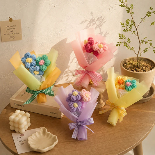 Mini Crochet Flower Bouquet Handmade Artificial Flower Woven Bouquet Wedding Guests Gift Christmas Gifts