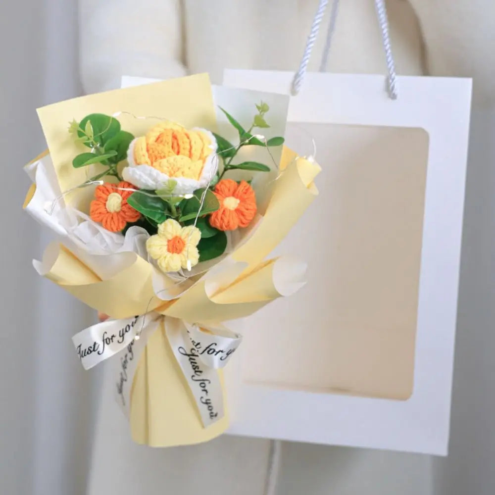 New Cotton Crochet Flower Bouquet Woven With Lamp Knitted Flower Artificial Handmade Artificial Flowers Graduation Gifts