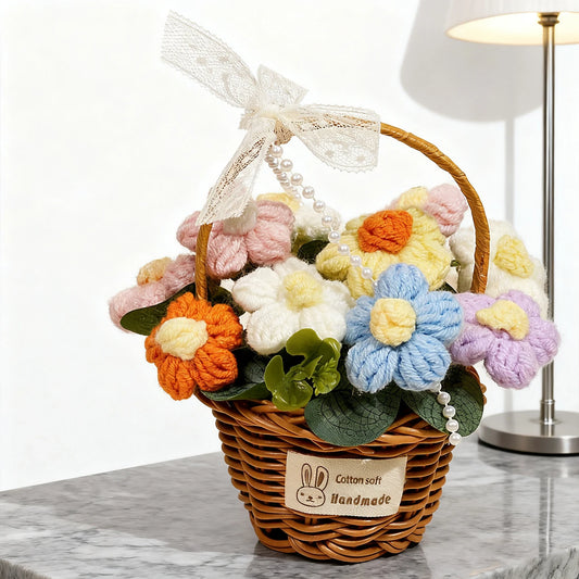 1pc Handmade Crochet Flower Bouquet, Knitted Daisy Flower Basket for Mother's Day, Christmas, Thanksgiving, Desk, Home Decor
