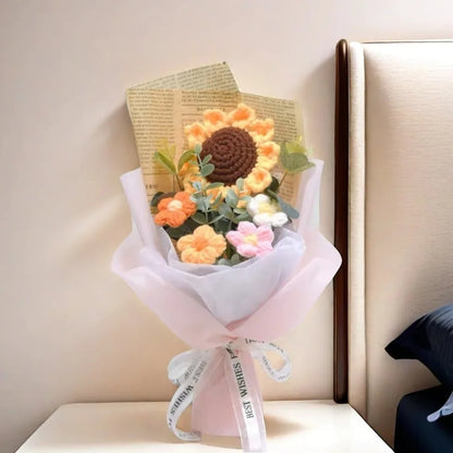 Artificial Flower Crochet Bouquet Handmade Anniversary Sunflower Daisy Bouquet Eternal Flower Mothers Day Birthday Gift
