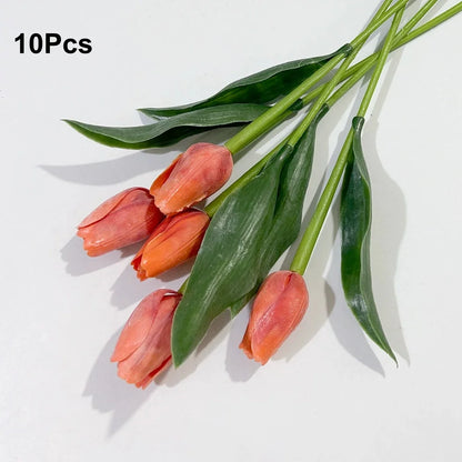 10Pcs Artificial Flowers Tulips Real Touch Latex Plastic Soft Faux Bouquets for Party, Wedding, Home, Room, Garden Decor