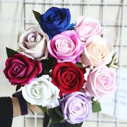 10pcs Artificial Flowers Silk Roses Long Branch Valentine's Day Bridal Bouquets Wedding Home Vase Table Decorations DIY Gift Box