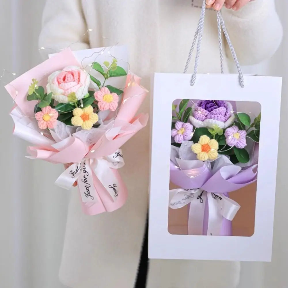 New Cotton Crochet Flower Bouquet Woven With Lamp Knitted Flower Artificial Handmade Artificial Flowers Graduation Gifts