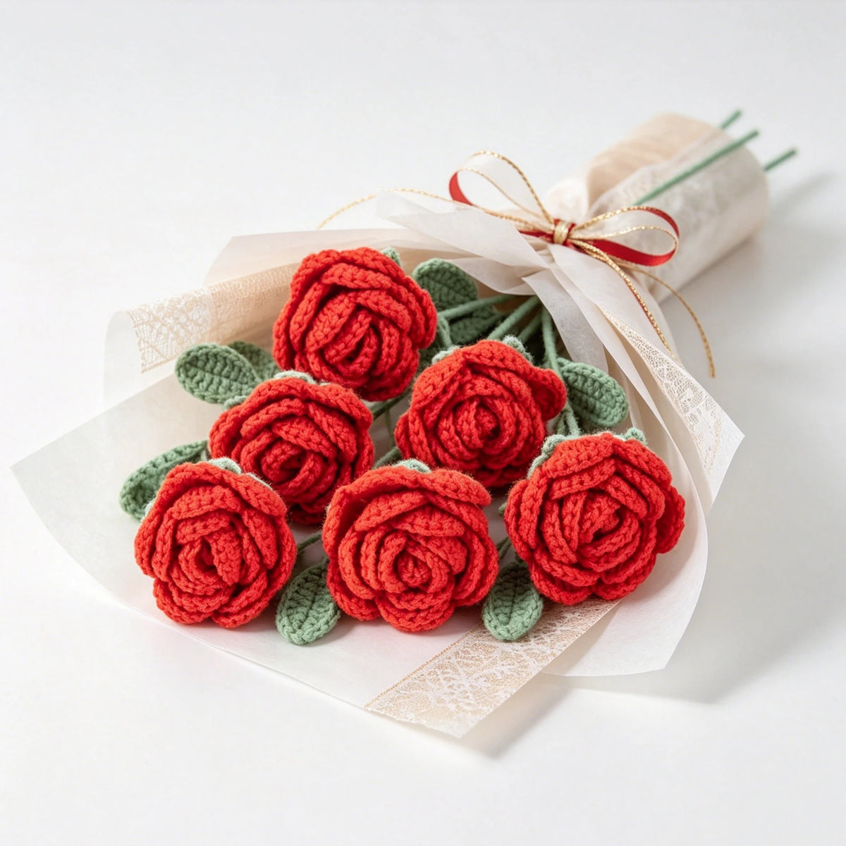 Artificial Flowers Handmade Crochet Yarn Rose  Mother's Day Wedding Bridal Bouquets Home Festival Graduation Gifts Diy Gift Box