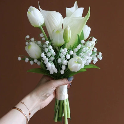 5Pcs White Silk Artificial Calla Lily Tulip Wedding Bride Bouquet for Home Room Decorations DIY Craft Wreath Gifts Accessories