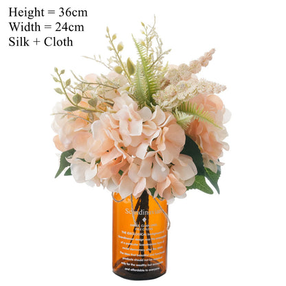 Artificial Champagne Pink Hydrangea Bouquet, Fake Silk Flower with Greenery, Home Wedding Table Centerpiece, Bridesmaid Bouquet