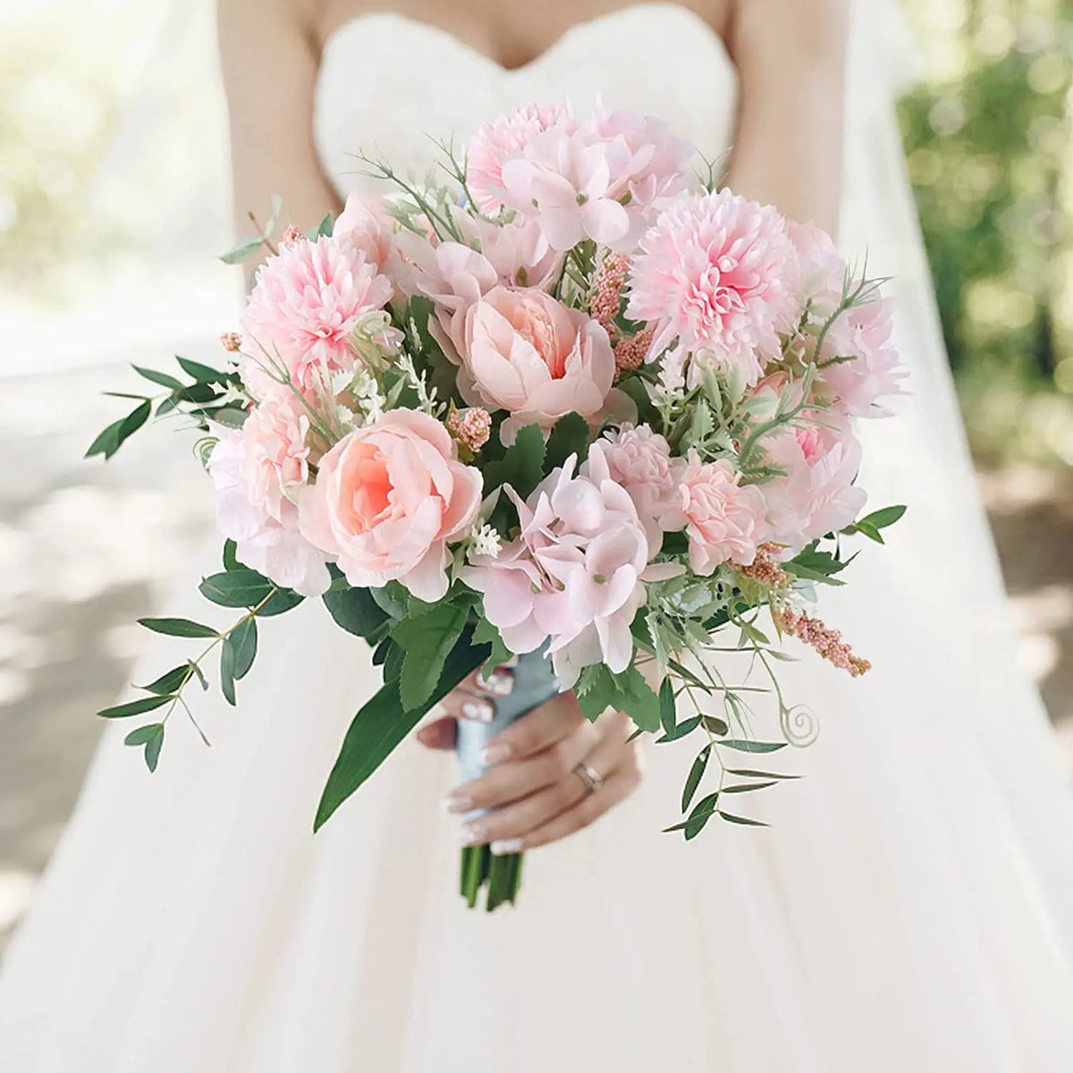 Artificial Flowers Rose Wedding Bouquet Fake Hydrangea Chrysanthemum Ball Flowers Bunch for Wedding Home Decoration Centerpieces