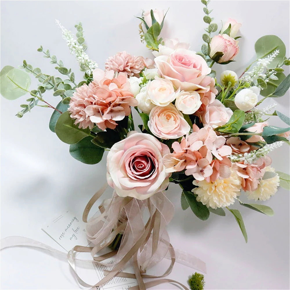 Pink Rose Flower Bouquet Bridal Wedding Bouquet Wedding Accessories Wedding Props Marriage Party Homecoming