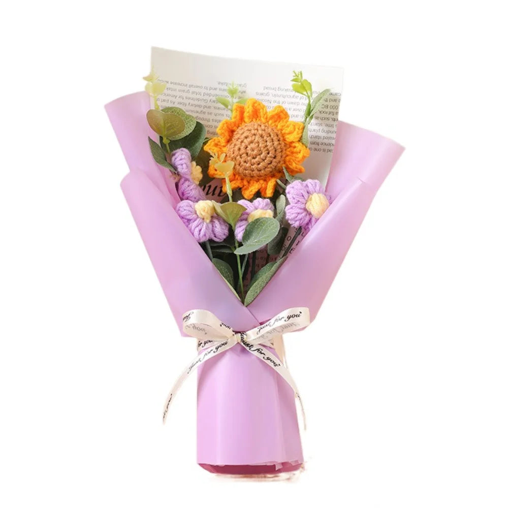Artificial Flower Crochet Bouquet Handmade Anniversary Sunflower Daisy Bouquet Eternal Flower Mothers Day Birthday Gift