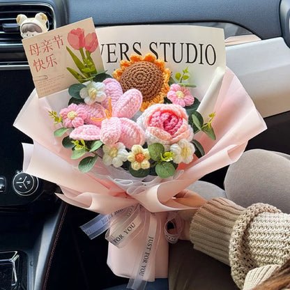 Crochet Flower Bouquet Teachers Day Gift Handmade Knitted Flower Bouquet Finished Handwoven Flower Wedding Flower Christmas Gift