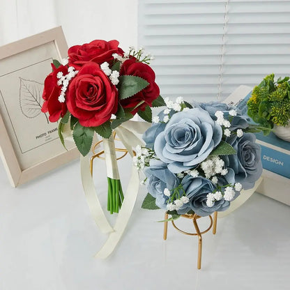 Silk Flower Bridal Bouquet Pre-Made Bowknot Wedding Bouquets for Bride Reusable Fake Flower Artificial Rose Bouquet