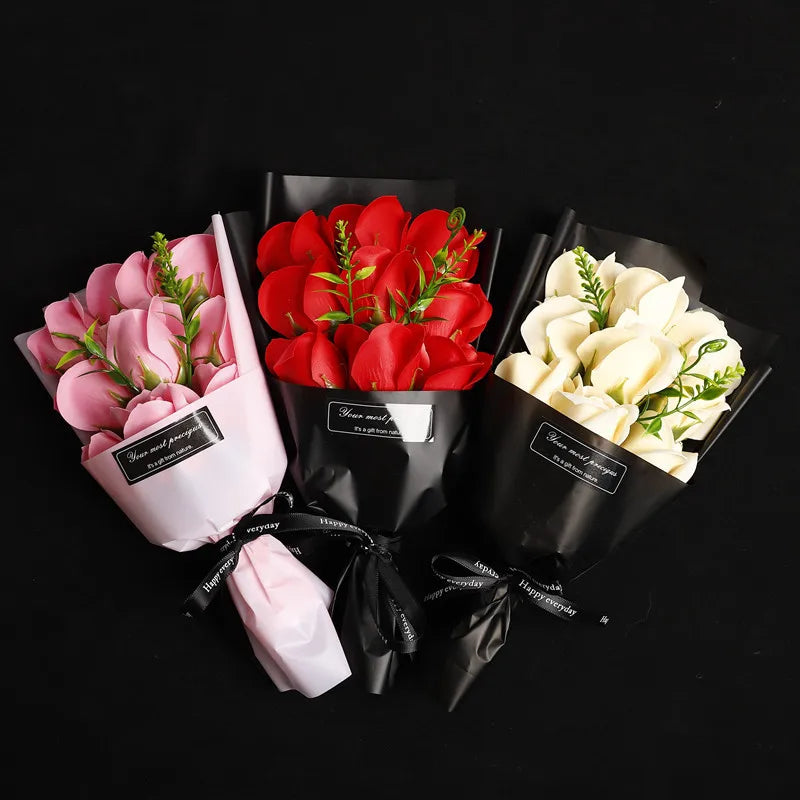 3/6/9 Heads Rose Soap Flower Bouquet Valentine'S Day Artificial Flower Bouquet Gift Women/Men Valentine Day Gift Wedding Decor