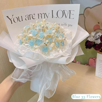 Pearl DIY Rose Bouquet Material Kit Romantic Valentines Day Gift With Light Ribbon Artificial Flower Handmade Set